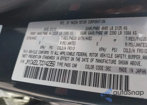 2012 Mazda Mazda5 Grand Touring из США, поврежденный, VIN JM1CW2DL7C0142359